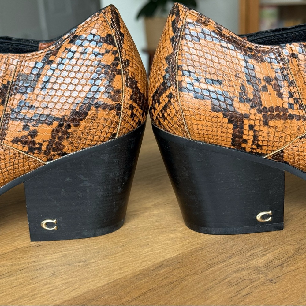 Coach Perri Snakeskin Print Booties Ankle Boots Caramel 9.5 - Picture 8 of 11